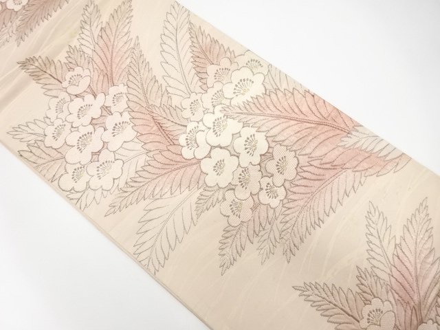 JAPANESE KIMONO / ANTIQUE FUKURO OBI / SILK / WOVEN FLORAL PLANTS